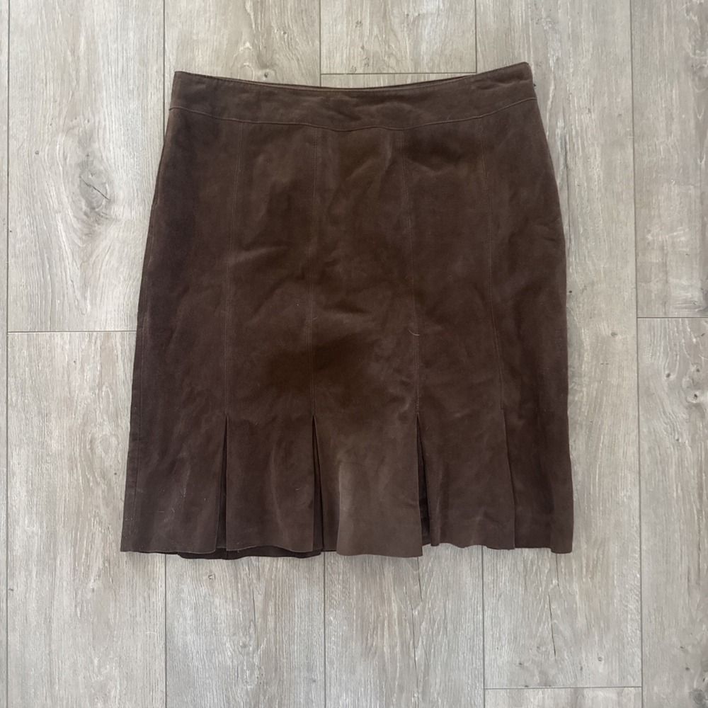 Vs2 Vakko Brown Suede Pleated  A-Line Skirt Women 14 Soft Fall Winter Spring